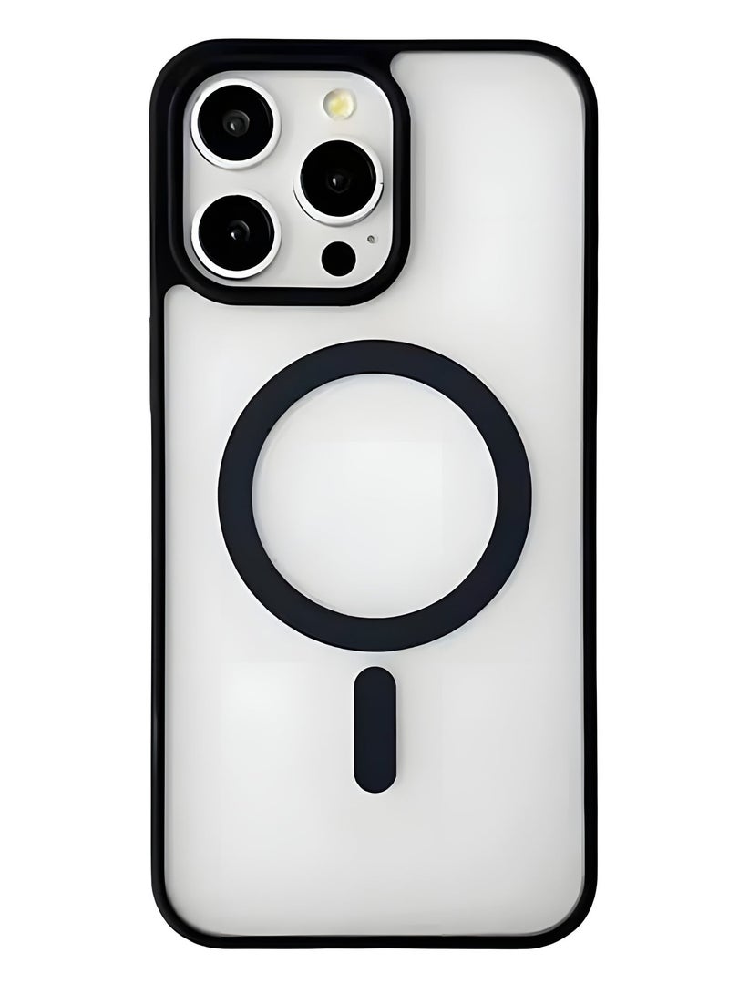 جراب لموبايل ايفون 15 برو ماكس ماج سيف شفاف يدعم الشحن اللاسلكي المغناطيسي، حماية ضد الصدمات، مقاوم للخدش لموبايل iPhone 15 Pro Max - أسود - Image 2