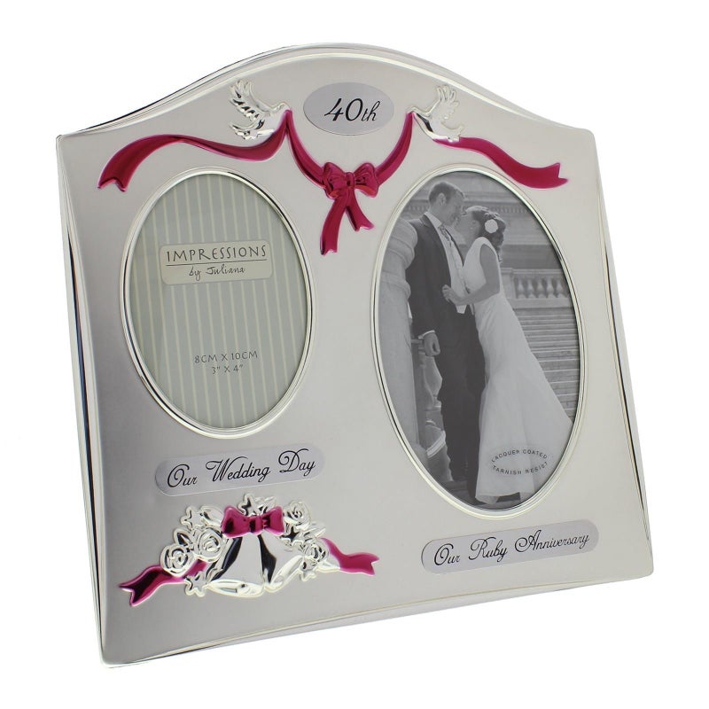 Juliana Photo Frame 2 Tone Silver Plated Double Wedding Anniversary - 40th Ruby FS55040 - Image 4