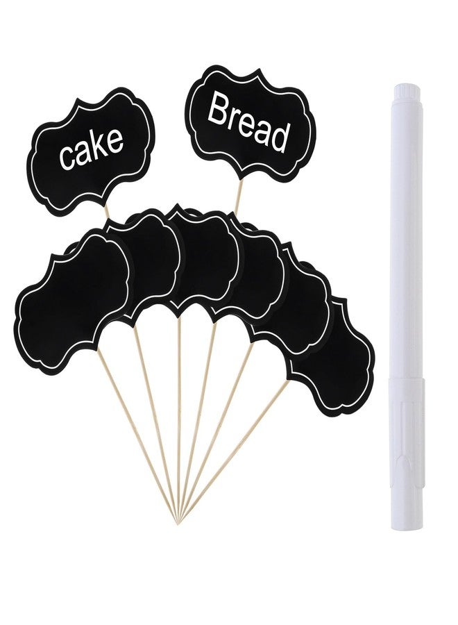 MovFlax 50 Pieces Cheese Markers for Charcuterie Board, Food Tags Buffet Labels Cupcake Toppers for Party, Appetizer Signs Cocktail Picks Fruit Sticks for Wedding, Dinner Decor with Marker Pen (Black) - Image 1