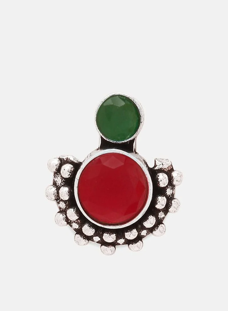 Priyaasi Plated Faux Ruby Oxidized Contemporary Studs Earrings