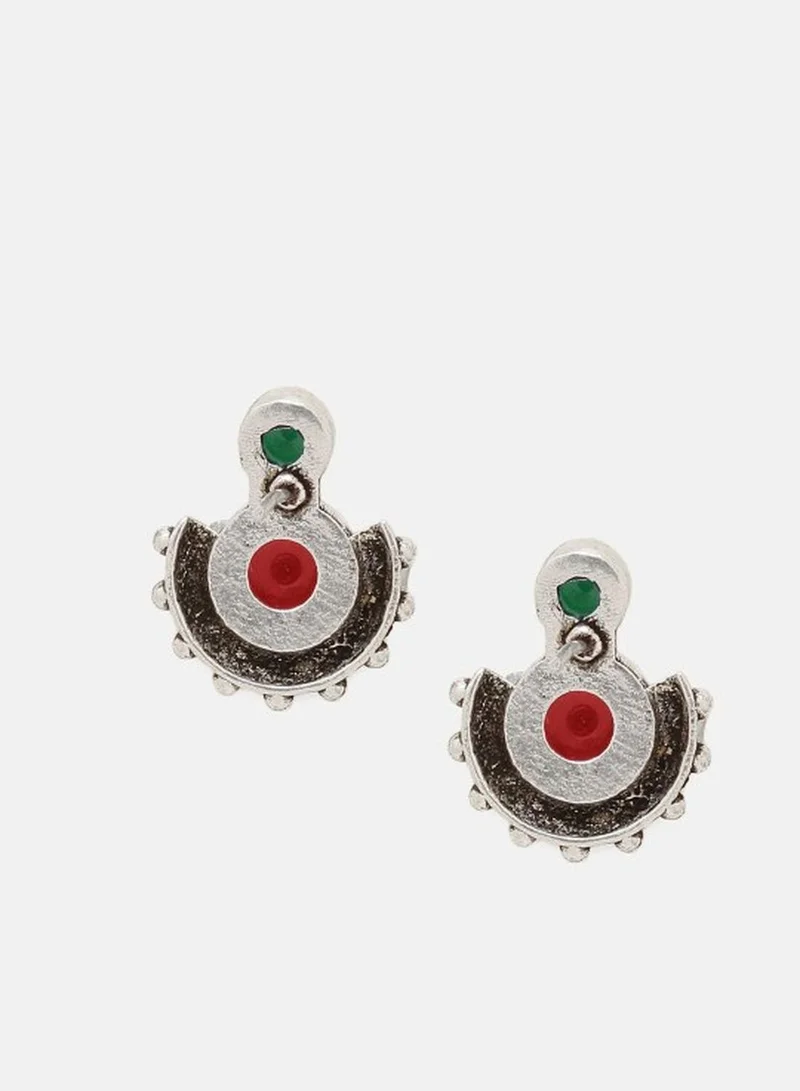 Priyaasi Plated Faux Ruby Oxidized Contemporary Studs Earrings