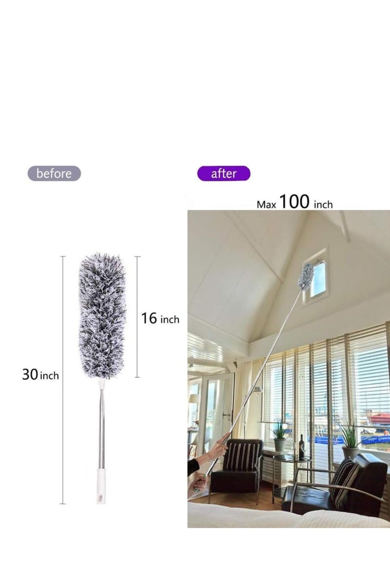 Extendable Feather Duster with Telescopic Handle (Stainless Steel) Extra Long 100" Washable and Bendable for Cleaning High Ceiling Fans and Blinds - Image 3