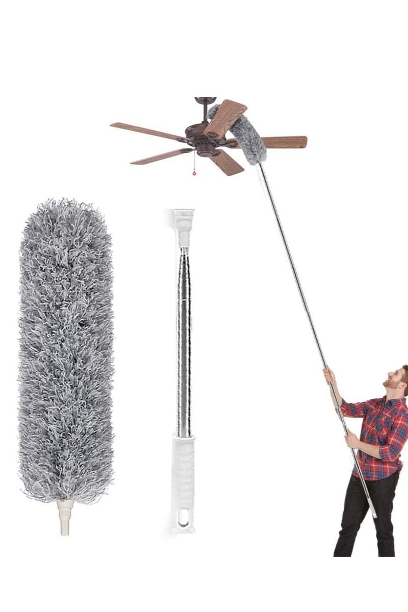 Extendable Feather Duster with Telescopic Handle (Stainless Steel) Extra Long 100" Washable and Bendable for Cleaning High Ceiling Fans and Blinds - Image 1