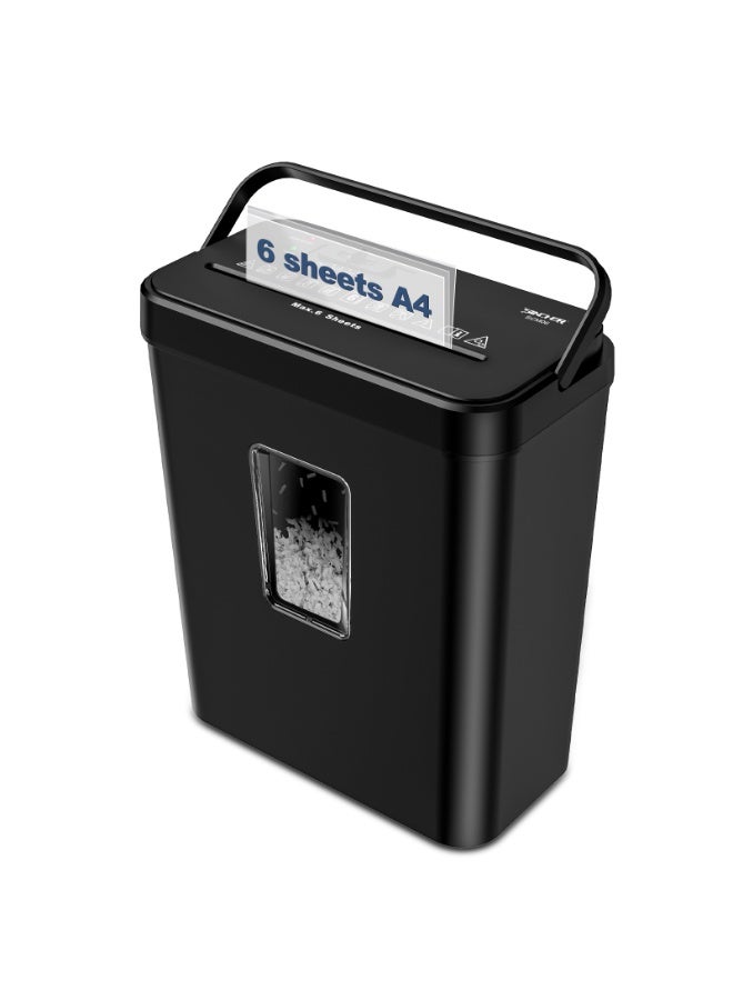سنشر آلة تمزيق الورق ذات القطع المتقاطع 6 أوراق P-4، تمزق الورق/بطاقات الائتمان، للاستخدام المنزلي والمكتبي - Image 1