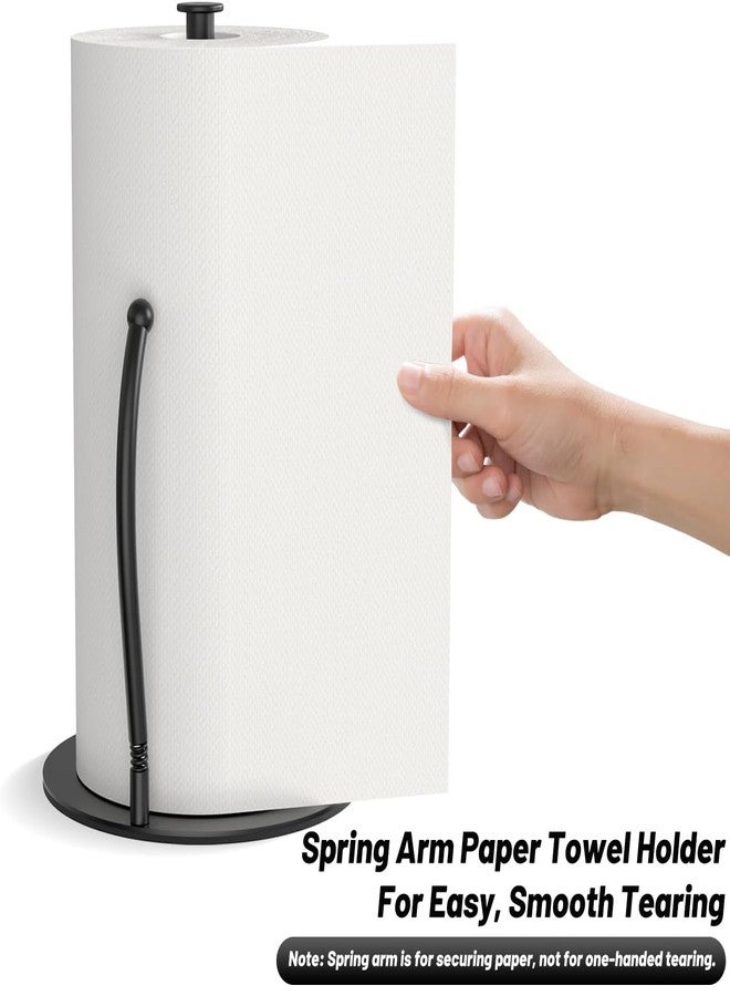 VEHHE Paper Towel Holder Countertop with Spring Arm, EVA Non-Slip Base, Freestanding Paper Towel Holder for Kitchen Bathroom (Black) - Image 3