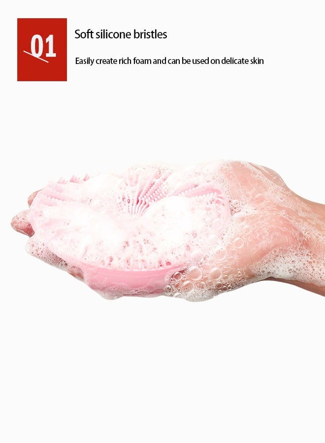 Silicone body scrub, gentle exfoliating shower and body brush, silicone loofah, bristles are easy to lather, long-lasting, more hygienic than traditional shower loofah, 1-pack, pink - Image 2