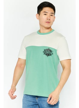 DIESEL Men Round Neck Short Sleeve Brand Logo T-Shirts, Beige  - Image 1
