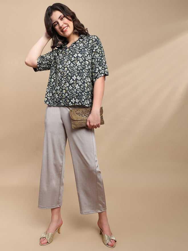 De Moza Grey Solid Crop Length Pants - Image 1