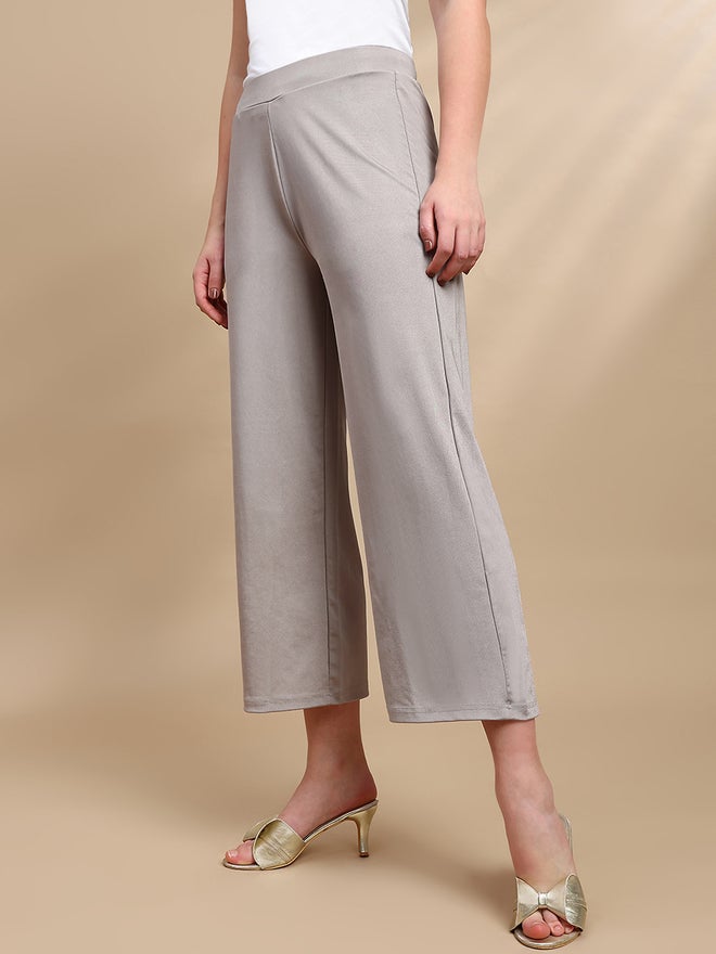 De Moza Grey Solid Crop Length Pants - Image 3