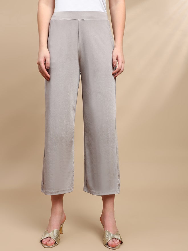 De Moza Grey Solid Crop Length Pants - Image 2