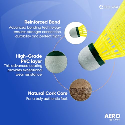 Solpro Aero Star Nylon Badminton Shuttlecock | Pack of 6 | Durable Slow Speed Shuttle for Training, Practice & Recreational Games, Stable Flight & Long-Lasting Performance - Image 2