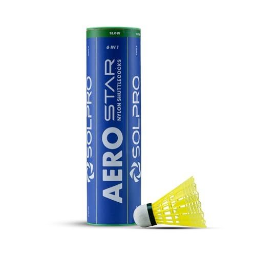 Solpro Aero Star Nylon Badminton Shuttlecock | Pack of 6 | Durable Slow Speed Shuttle for Training, Practice & Recreational Games, Stable Flight & Long-Lasting Performance - Image 1