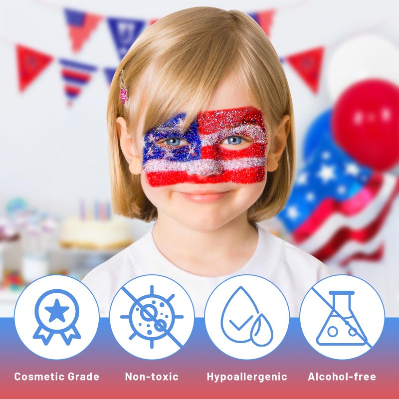 DAGEDA Red White and Blue Body Glitter Gel, Roll-on Face Glitter for USA Pride Day, 4th of July Women Costume Accessories,Patriotic Glitters President's Day, Holographic Festival Makeup - Image 5