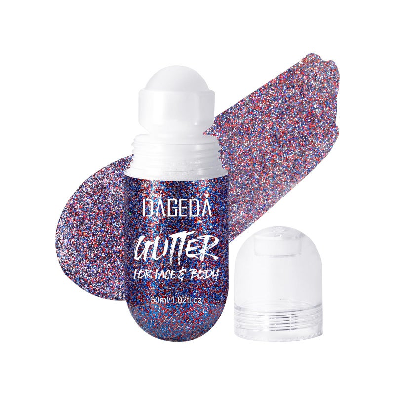 DAGEDA Red White and Blue Body Glitter Gel, Roll-on Face Glitter for USA Pride Day, 4th of July Women Costume Accessories,Patriotic Glitters President's Day, Holographic Festival Makeup - Image 1