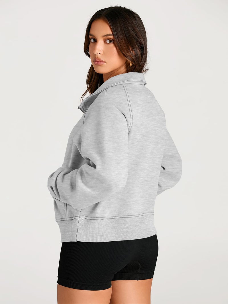 AUTOMET Womens Sweatshirts Half Zip Cropped Pullover Fleece Quarter Zipper Sweater Hoodies 2026 Fall Fashion Outfits Clothes Grey X-Large - Image 5
