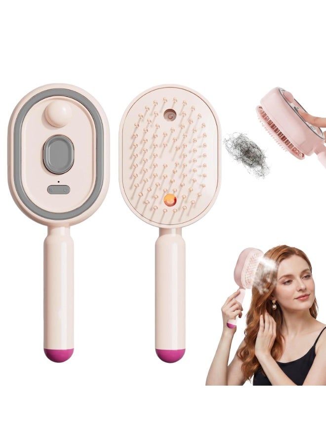 2026 New Electric Steam Brush Rechargeable Hair Straightener Brush With Detangling Comb Air Cushion Mister For Both Long Short Hairs Home Spa Cleaning Grooming Styling Detangling Pink