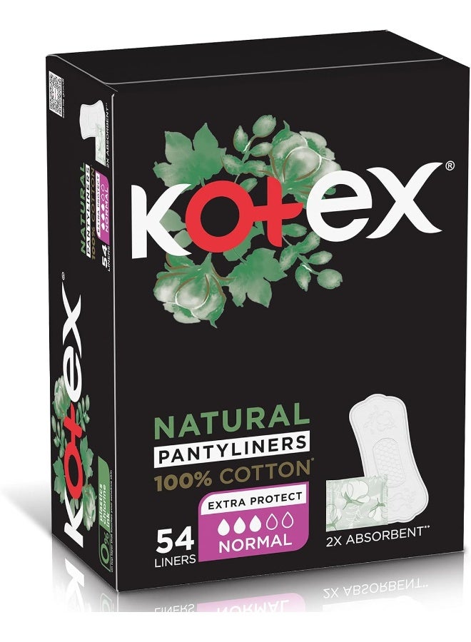 Kotex بطانات داخلية طبيعية من كوتيكس، 100% قطن، حجم عادي، 54 بطانة يومية - Image 2