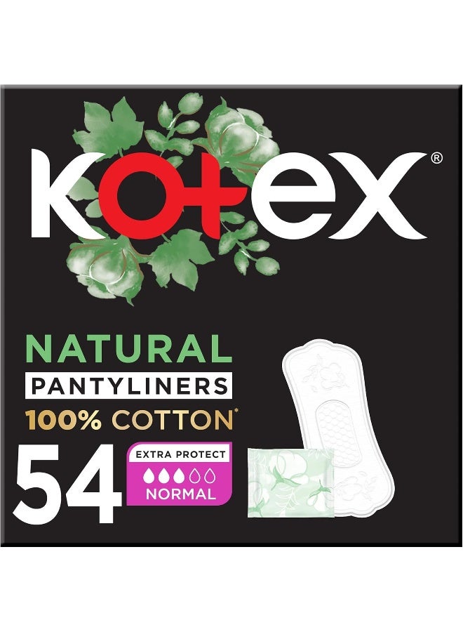 Kotex بطانات داخلية طبيعية من كوتيكس، 100% قطن، حجم عادي، 54 بطانة يومية - Image 1