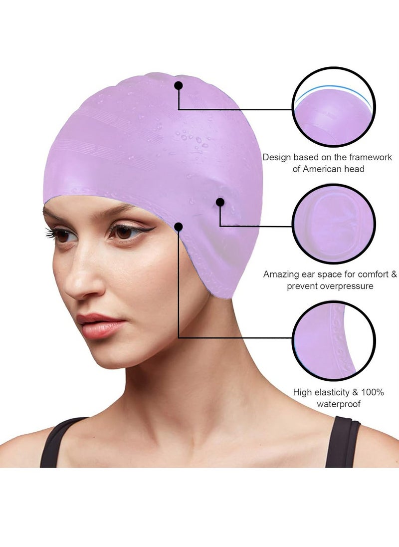 SänHahn Swimming Cap, Silicone Swim Cap for Women Men, Durable Non-Slip Waterproof Swim Cap Protect Ears, Long Hair for Adults, Older Kids - Purple  - Image 4
