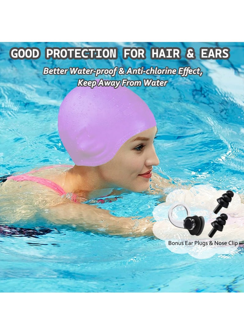 SänHahn Swimming Cap, Silicone Swim Cap for Women Men, Durable Non-Slip Waterproof Swim Cap Protect Ears, Long Hair for Adults, Older Kids - Purple  - Image 2