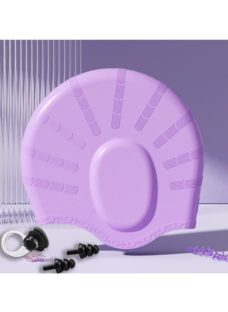SänHahn Swimming Cap, Silicone Swim Cap for Women Men, Durable Non-Slip Waterproof Swim Cap Protect Ears, Long Hair for Adults, Older Kids - Purple  - Image 5
