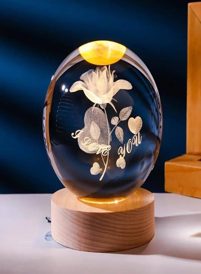 PARVY Colorful LED Wooden Crystal Ball for Home Decoration Birthday Gift for Teens Boys and Girls 3D Crystal Ball Night Light(1 PCS)(Rose) - Image 1