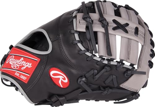 Rawlings | FOUNDATION First Base Mitt | Left Hand Throw | 12.5" - Single-Post Double-Bar Web | Black/Grey - Image 2