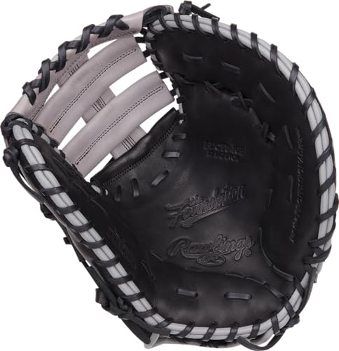 Rawlings | FOUNDATION First Base Mitt | Left Hand Throw | 12.5" - Single-Post Double-Bar Web | Black/Grey - Image 3