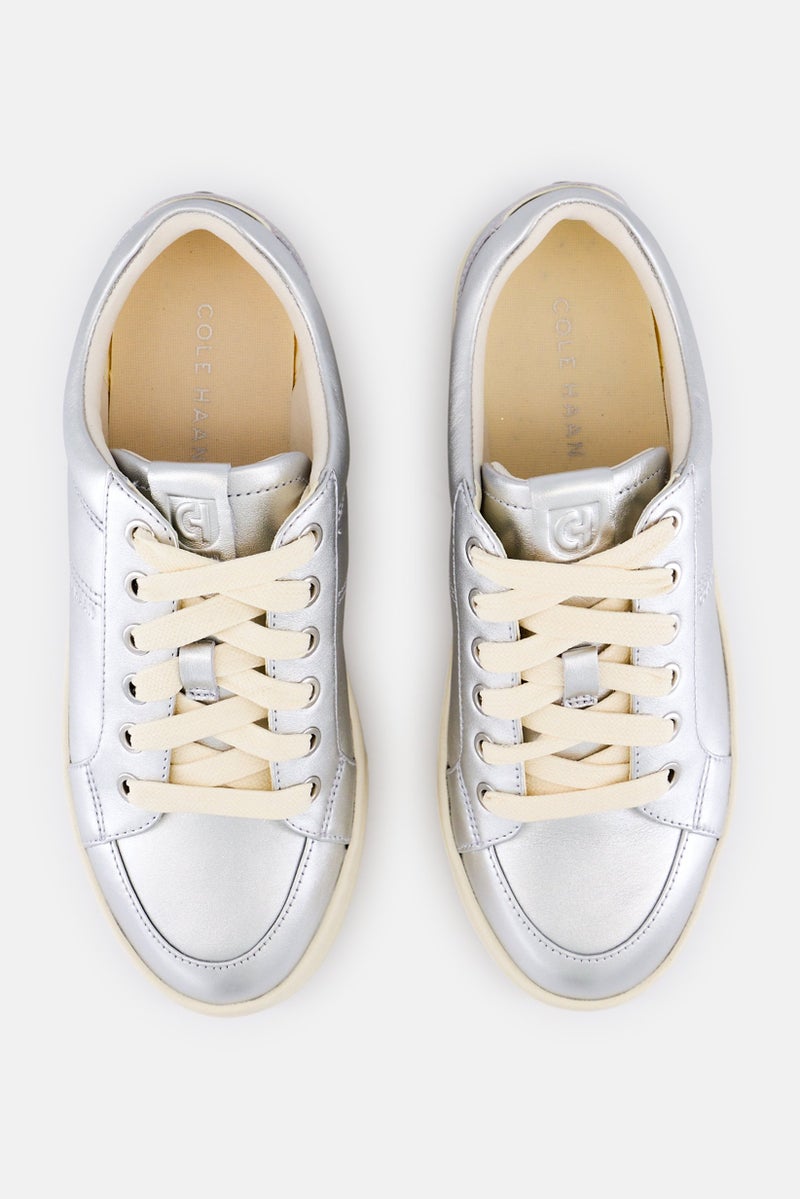 COLE HAAN Women Wide Gp Max Platform Snkr Lace Up Sneaker, Sliver - Image 4