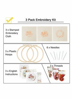 KASTWAVE Embroidery Starter Kit, 3 Pcs DIY Stamped Cross Stitch Kits for Adults, Hand Beginners Embroidery Kit with with Cute Fox Flower Plant Pattern and Embroidery Hoop  - Image 3