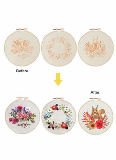 KASTWAVE Embroidery Starter Kit, 3 Pcs DIY Stamped Cross Stitch Kits for Adults, Hand Beginners Embroidery Kit with with Cute Fox Flower Plant Pattern and Embroidery Hoop  - Image 2