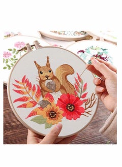 KASTWAVE Embroidery Starter Kit, 3 Pcs DIY Stamped Cross Stitch Kits for Adults, Hand Beginners Embroidery Kit with with Cute Fox Flower Plant Pattern and Embroidery Hoop  - Image 4