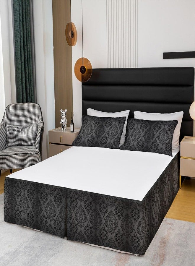 Feelyou Damask King Size Bed Skirt,Black Grey Soft Quadruple Pleated Ruffle Bedskirt for Kids Boys Girls Teens Bedroom,Damask Pattern Fitted Sheet Floral Printed with 15 Inch Bed Skirts Bedding Decor - Image 3