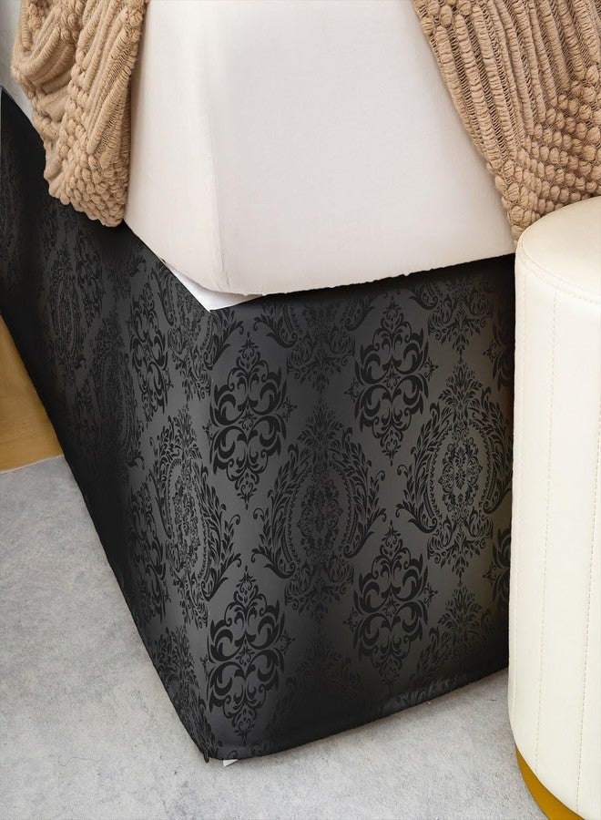 Feelyou Damask King Size Bed Skirt,Black Grey Soft Quadruple Pleated Ruffle Bedskirt for Kids Boys Girls Teens Bedroom,Damask Pattern Fitted Sheet Floral Printed with 15 Inch Bed Skirts Bedding Decor - Image 5