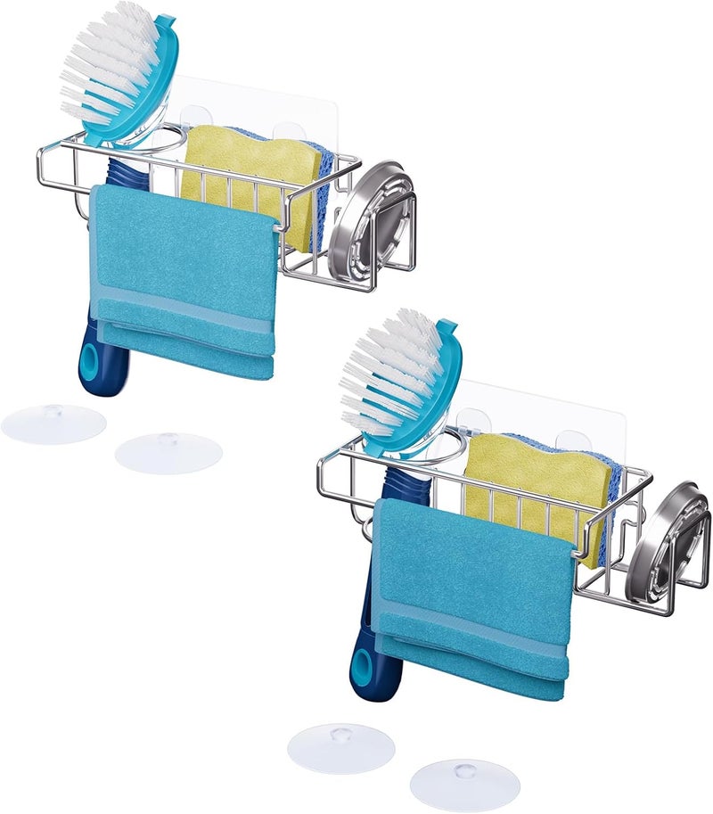 HapiRm Sink Caddy Sponge Holder - No Drill Sponge Caddy for Kitchen, Rustproof and Waterproof Kitchen Sink Organizer - Silver（2-Pack） - Image 1