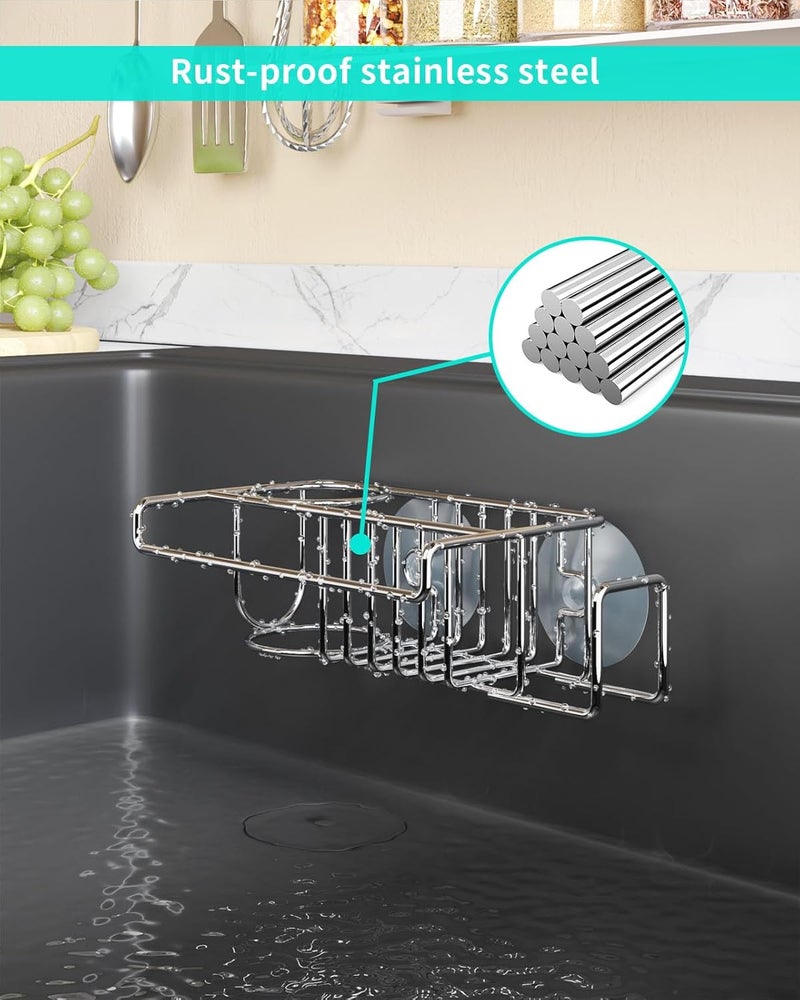 HapiRm Sink Caddy Sponge Holder - No Drill Sponge Caddy for Kitchen, Rustproof and Waterproof Kitchen Sink Organizer - Silver（2-Pack） - Image 4