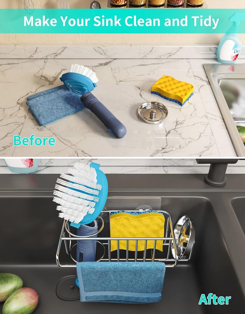 HapiRm Sink Caddy Sponge Holder - No Drill Sponge Caddy for Kitchen, Rustproof and Waterproof Kitchen Sink Organizer - Silver（2-Pack） - Image 5