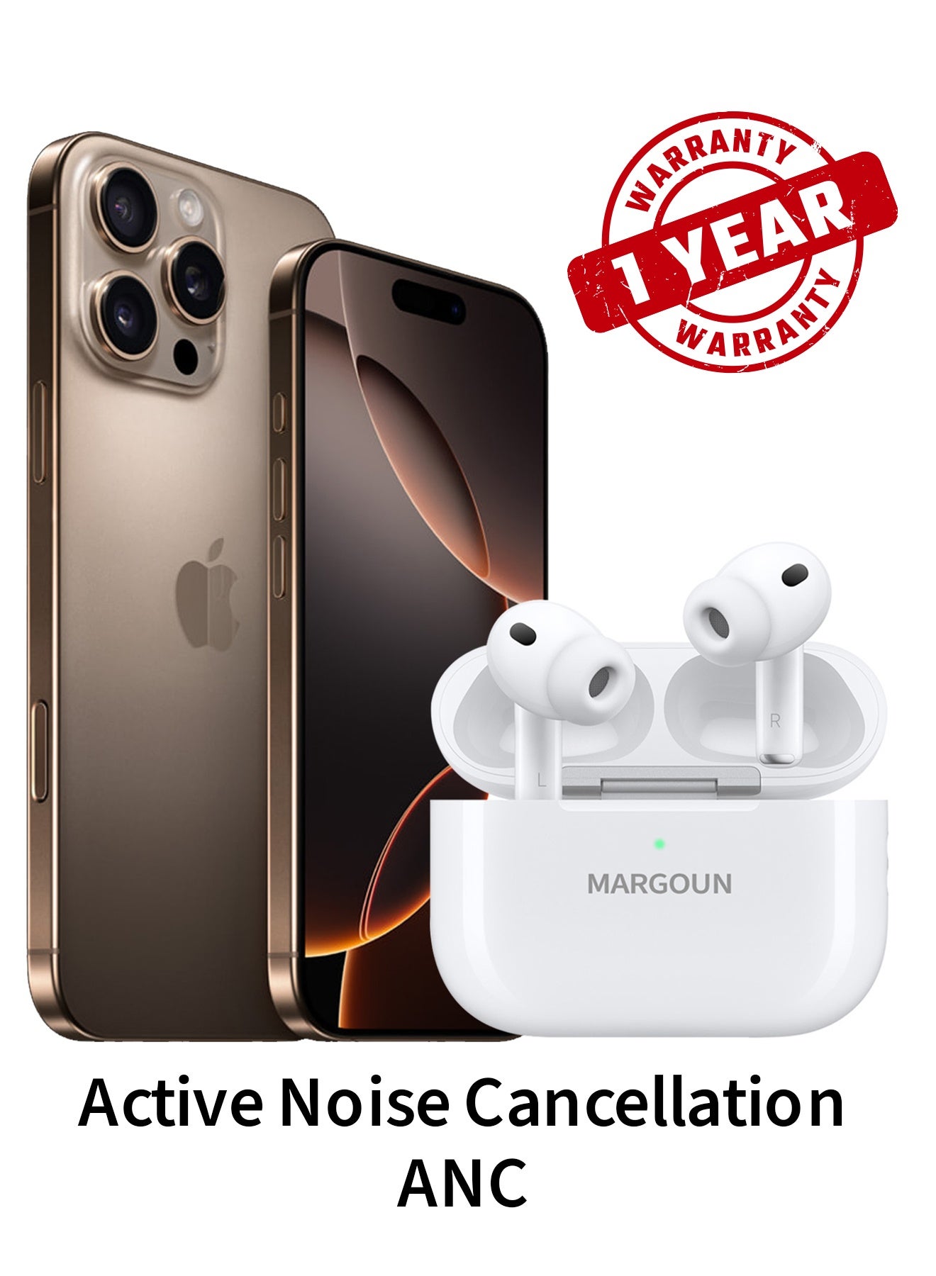 Wireless Earbuds Pro 2 (2rd Generation) 2022 with Active Noise Cancelation ANC , Adaptive Transparency and 30-Hour Battery Life for Apple iPhone 16 Pro Max - White White-16PM