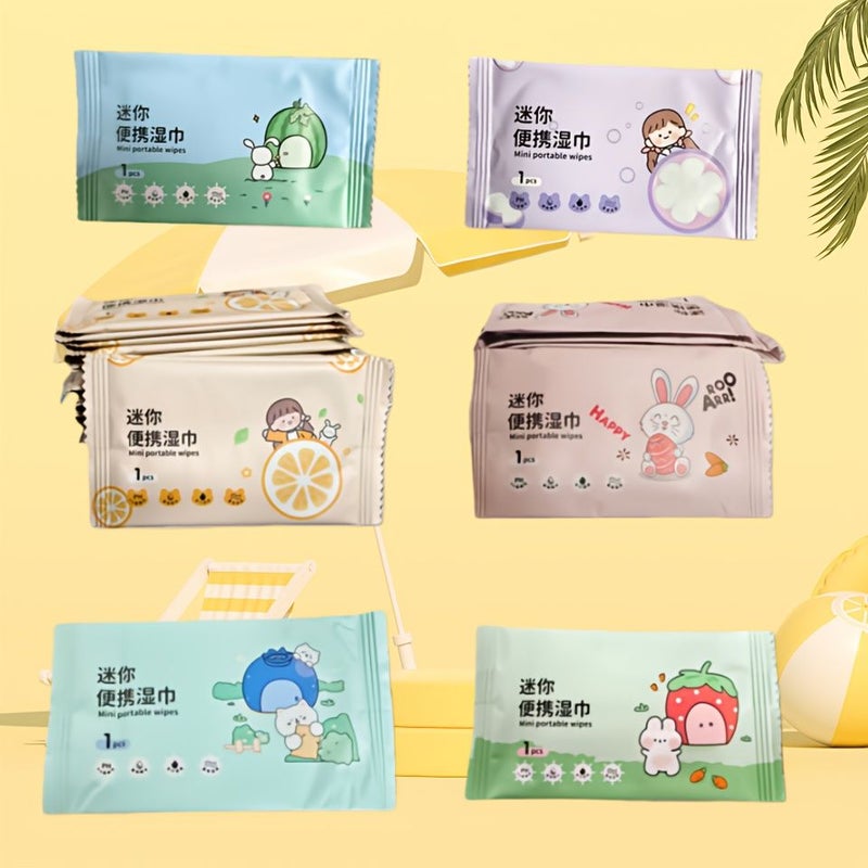 11pcs Cartoon Portable Wet Wipes Individually Packed For Travel Camping And Outings Random Colors And Styles Disposable - Image 1
