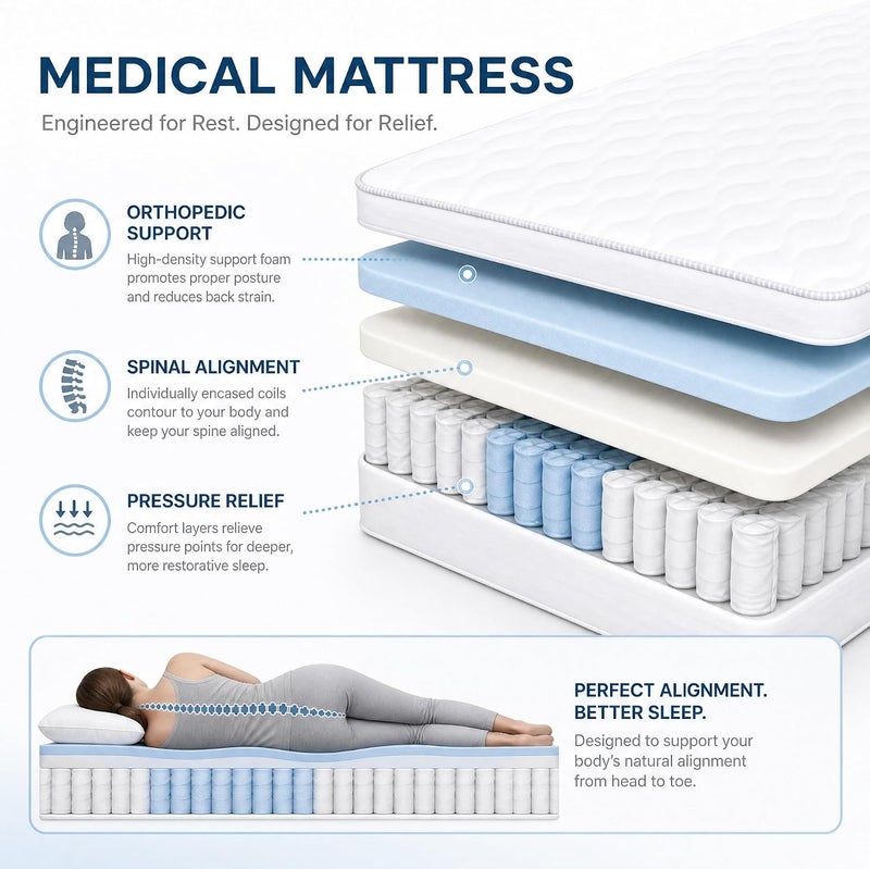 Medical Orthopedic Mattress for Back Pain Relief & Spinal Support - Pressure Relieving High-Density Foam Bed - Breathable & Hypoallergenic (Single 100x200cm) - Image 3