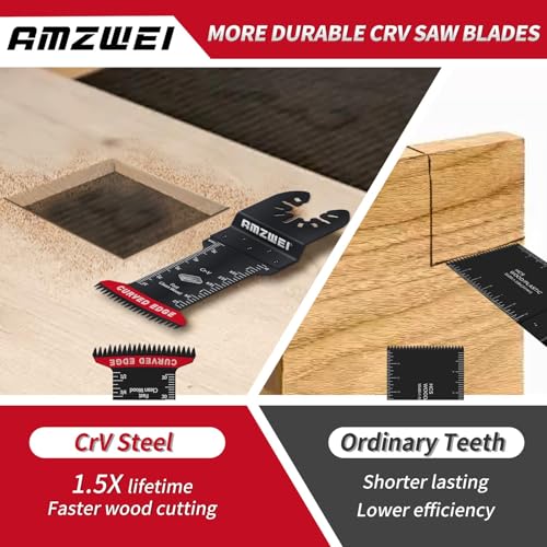 AMZWEI 16PCS Japanese Teeth Oscillating Tool Blade, CRV Extra Long Multi Tool Blade Kits for Wood Clean Cutting, Universal Oscillating Saw Blades Fit Dewalt Bosch Milwaukee Ryobi - Image 5