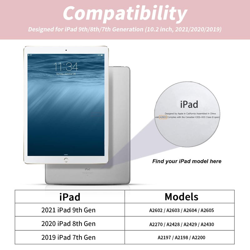 Zoyu حافظة ZOYU لجهاز iPad الجيل التاسع 2021/الجيل الثامن 2020/الجيل السابع 2019 مع حامل قلم، حافظة ذكية لجهاز iPad بحجم 10.2 بوصة مع غطاء خلفي ناعم من TPU، وضع السكون/الاستيقاظ التلقائي، وردي - Image 2