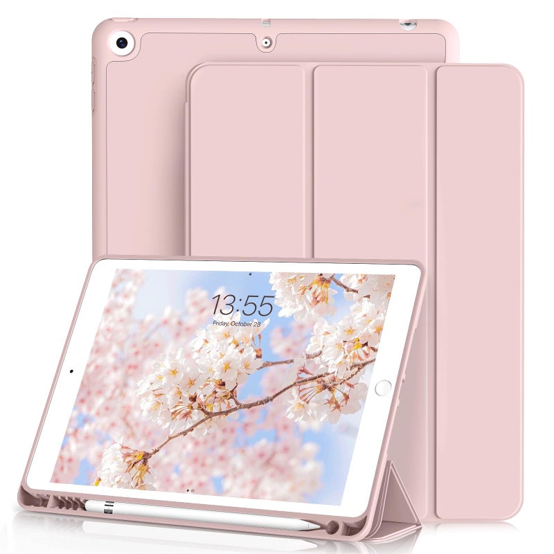 Zoyu حافظة ZOYU لجهاز iPad الجيل التاسع 2021/الجيل الثامن 2020/الجيل السابع 2019 مع حامل قلم، حافظة ذكية لجهاز iPad بحجم 10.2 بوصة مع غطاء خلفي ناعم من TPU، وضع السكون/الاستيقاظ التلقائي، وردي - Image 1