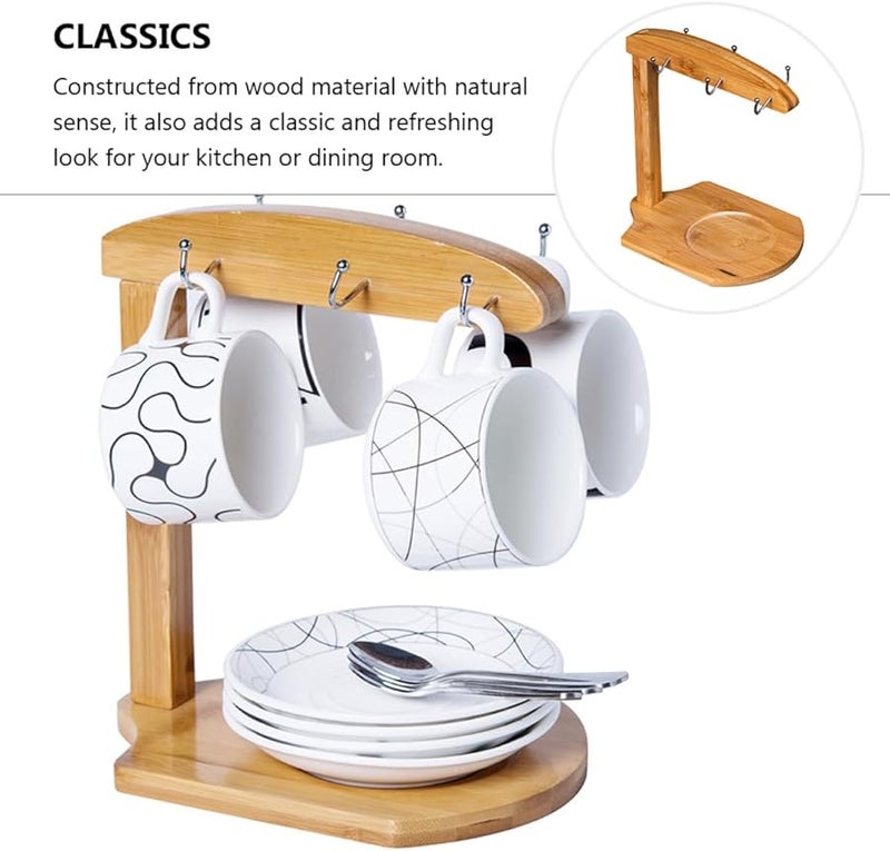 حامل أكواب خشبي طبيعي لطاولة المطبخ، منظف أكواب مستقر مع عرض أنيق - Image 4