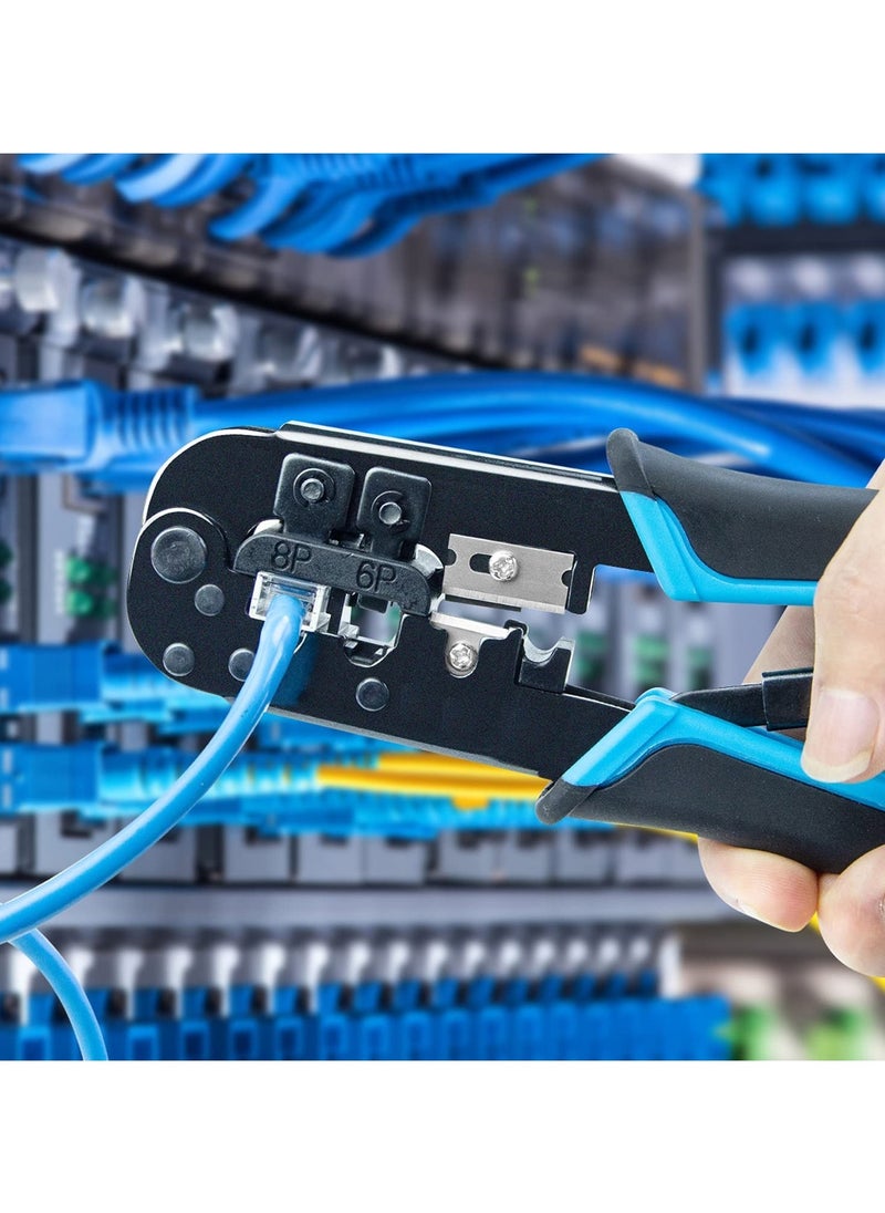 مجموعة أدوات تجعيد إيثرنت وأداة قص وتجريد موصلات RJ45 وأداة قص وتجريد مع 20 موصلًا و20 غطاءً وأداة تجريد أسلاك الشبكة