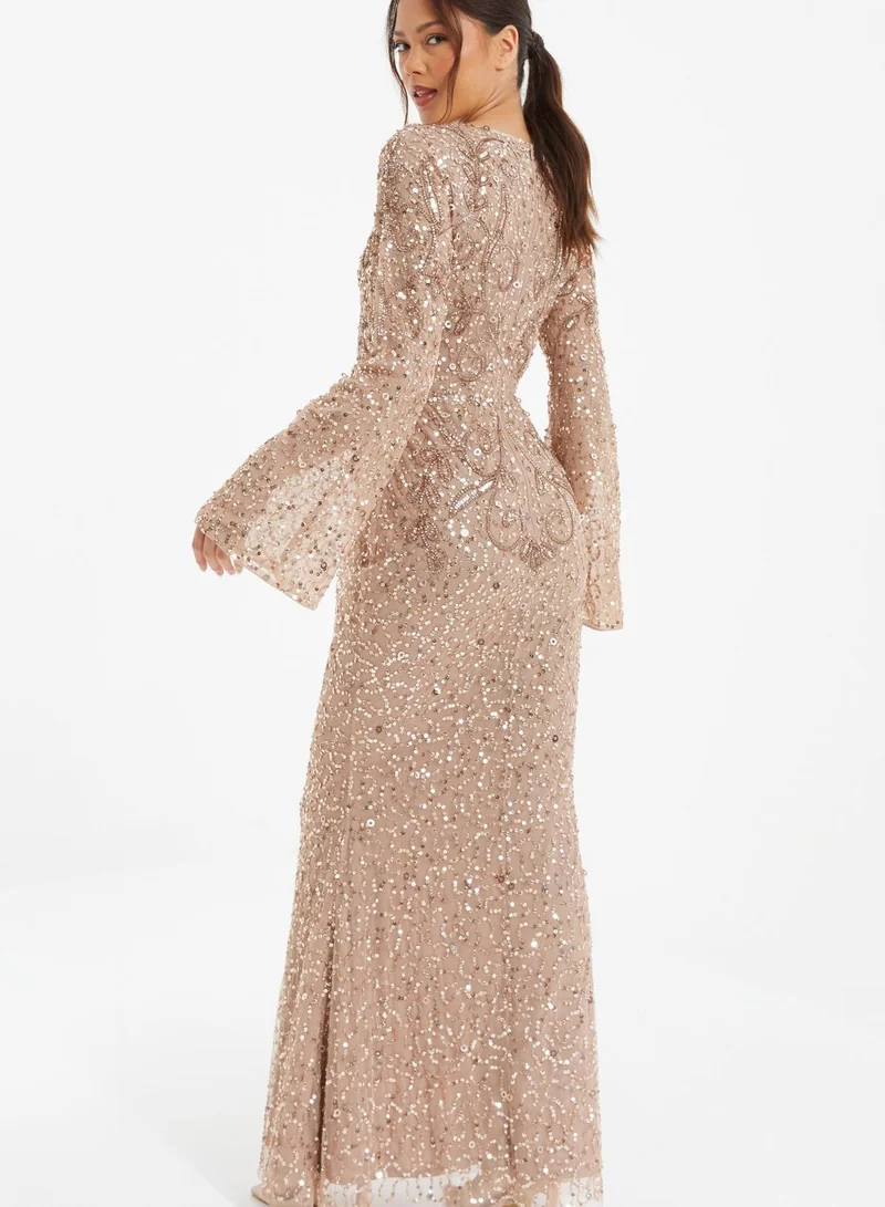 quiz gold sequin dress Reagan Fitted Sequin Dress - Gold Metallic Treasure Box Sequin Knit – The  Islands main image 0