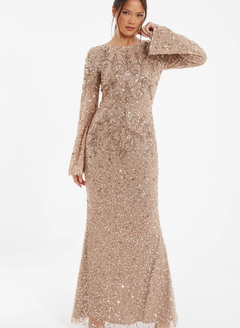 green emerald velvet dress Quiz Gold Sequin Zig Zag Split Evening Formal Dress Women's UK 8 BNWT   pinkelephantstore