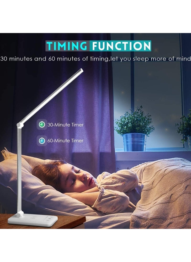 Generic - LED Desk Lamp with Wireless Charger, USB Charging Port, Desk Lighting with 5 Brightness Level,Dimmable Eye-Caring Reading Desk Light for Home, Office Lights, Touch Control, Auto Timer (White) - Image 1