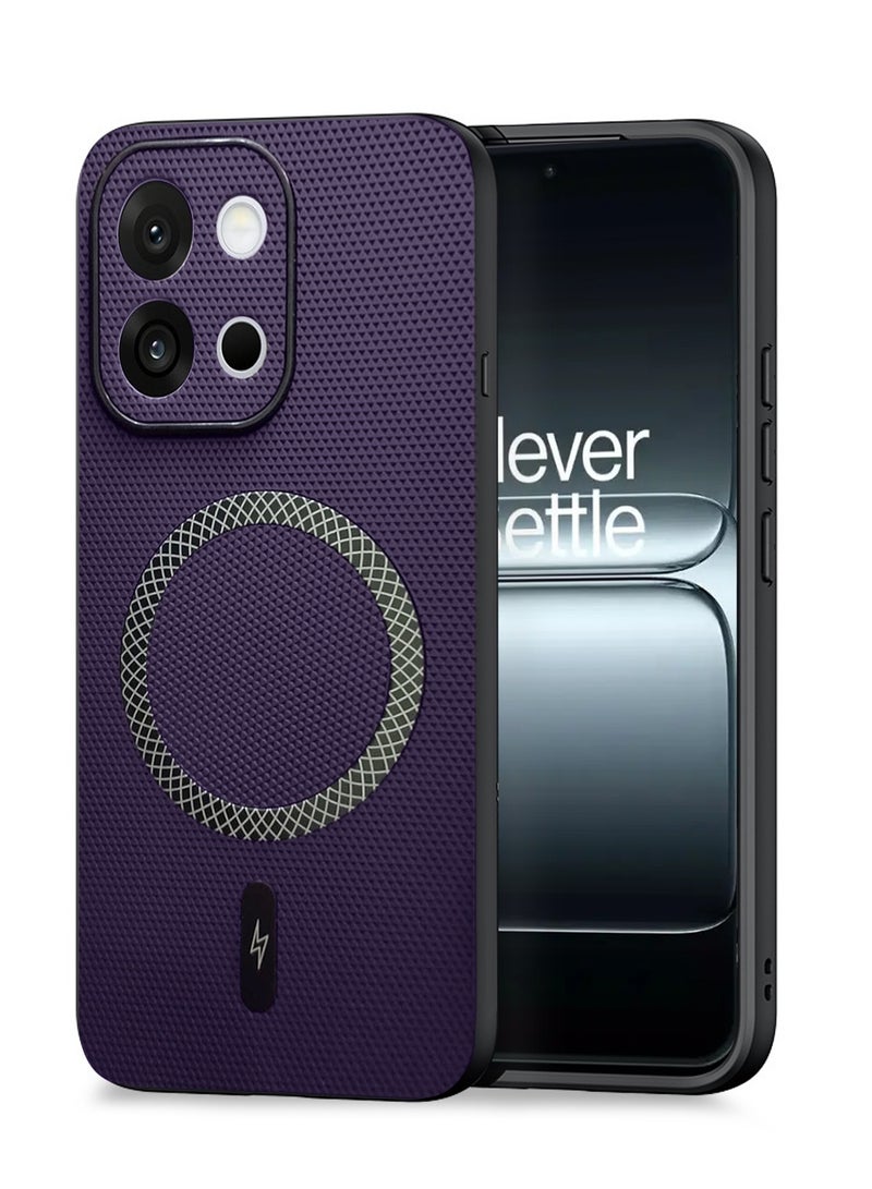 دبليو تيك غطاء هاتف OnePlus 13s 5G لعام 2025 يدعم الشحن اللاسلكي بغطاء مغناطيسي بنسيج من جلد PU (MCMPMN) - لون بنفسجي باطن - Image 1