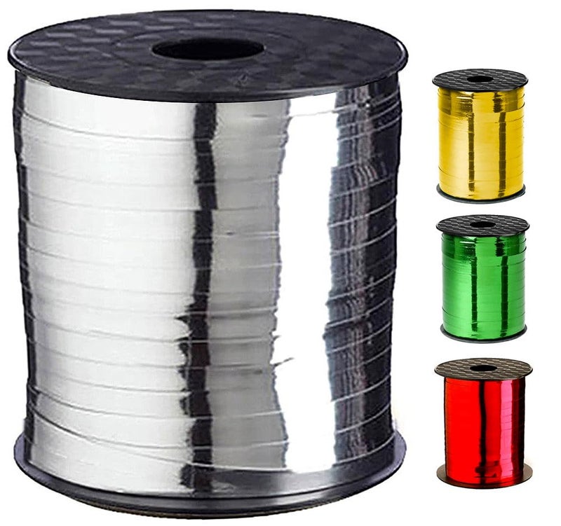 OLYPHAN Holiday Ribbon for Craft Silver Curling Ribbon Metallic Ribbons Shiny  Sparkling Crafts Large 500 Yard Thin New Year Party Celebration Decoration